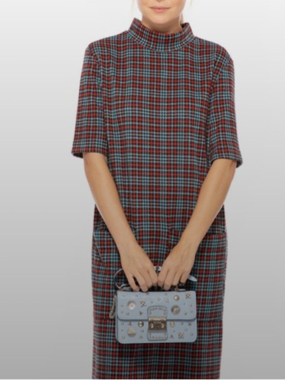 Zara Red and Blue Plaid Midi Dress